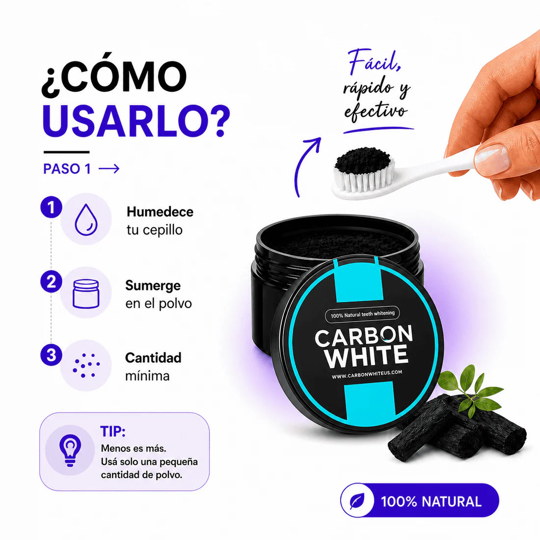 NATURAL WHITE™  Polvo Blanqueador Dental 100% Natural