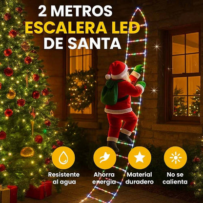 🎅✨ Escalera Navideña LED 2 metros con Papá Noel Decorativo 30 cm