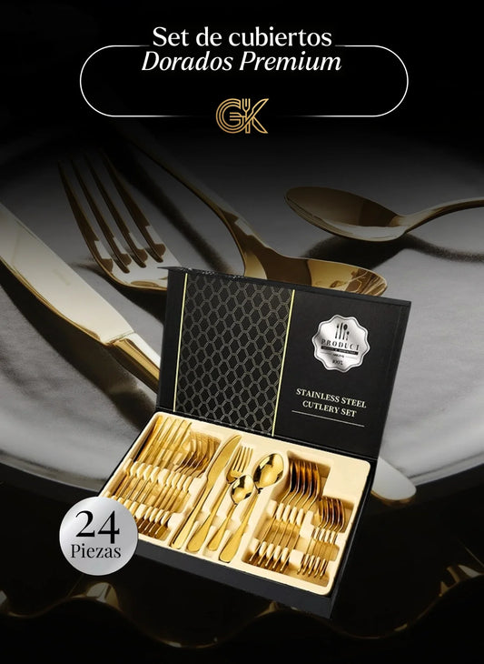Set de 24 Cubiertos Premium Acero Inoxidable + Caja de Regalo🎁