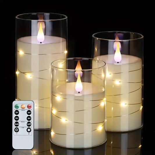 SET X 3 VELAS LED REALISTAS EN ACRÍLICO, FUNCIONA CON 2 PILAS AA