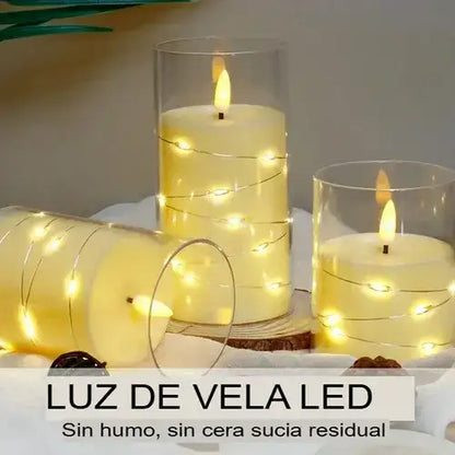SET X 3 VELAS LED REALISTAS EN ACRÍLICO, FUNCIONA CON 2 PILAS AA