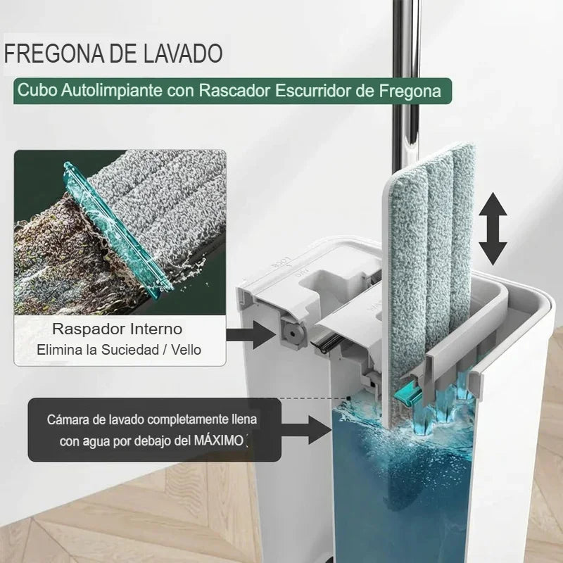 COMBO DE LIMPIEZA TRAPERO DE MICROFIBRA + BALDE 2 EN 1 (ESCURRE Y LAVA)